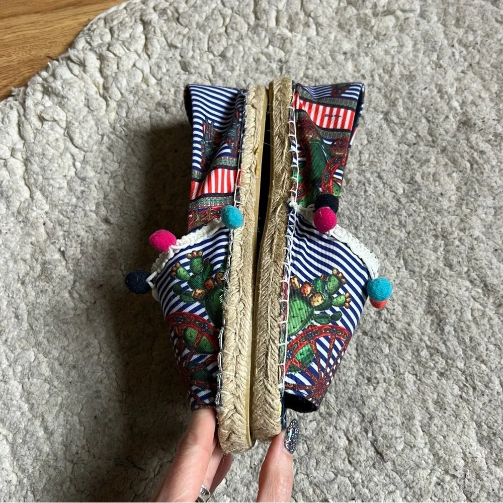 Antica Sartoria Espadrilles Size 39 Cactus Pom Pom Peep Toe Boho Resort Slide